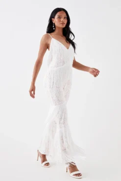 Coast Petite Lace And Tassel Statement Plunge Jumpsuit