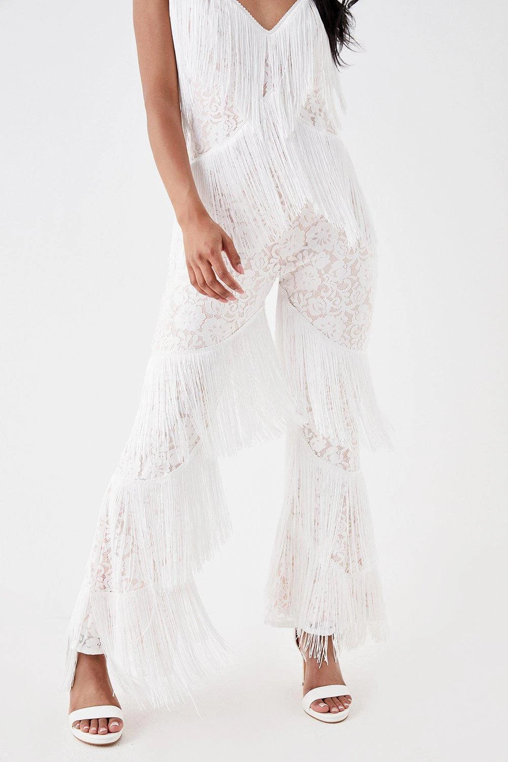 Coast Petite Lace And Tassel Statement Plunge Jumpsuit 3 Coast Petite Lace And Tassel Statement Plunge Jumpsuit - Image 3