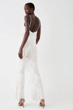 Coast Lace And Tassel Statement Plunge Jumpsuit -Coast Shop bcc05034 ivory xl 3