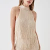 Coast High Neck Champagne Embellished Fringe Top