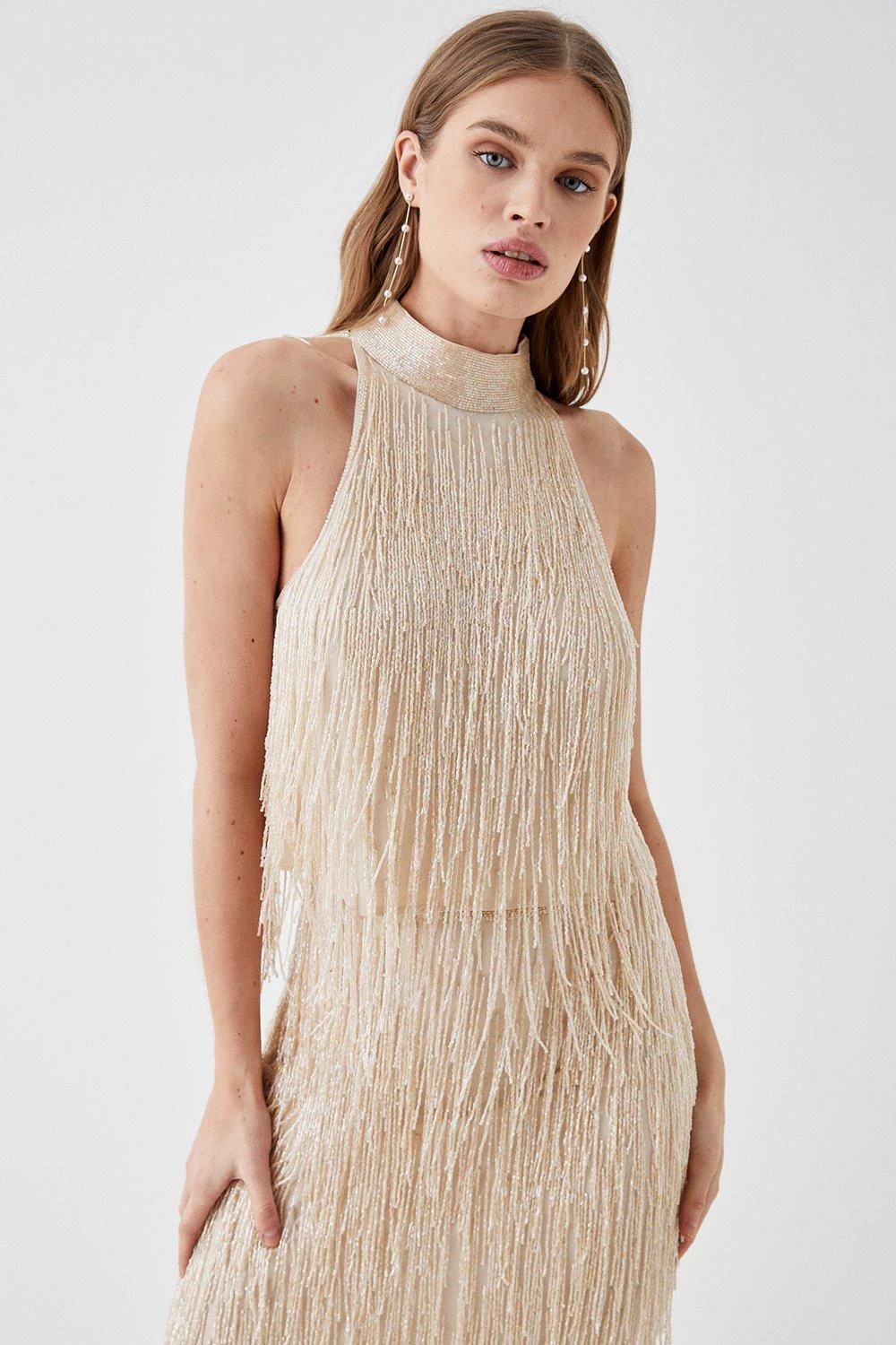Coast High Neck Champagne Embellished Fringe Top 1 Coast High Neck Champagne Embellished Fringe Top