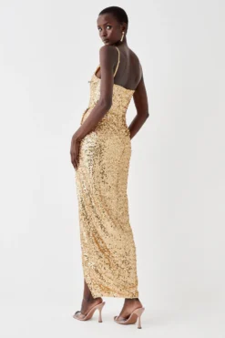 Coast Cowl Neck Sequin Maxi With Fishtail Hem -Coast Shop bcc05110 gold xl 3