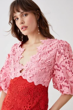 Coast Puff Sleeve Lace Pencil Dress -Coast Shop bcc05118 orange xl 2