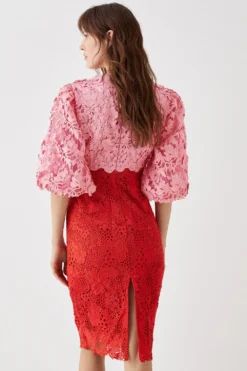 Coast Puff Sleeve Lace Pencil Dress -Coast Shop bcc05118 orange xl 3