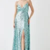 Coast Sequin Cross Back Maxi Prom Dress