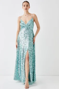 Coast Sequin Cross Back Maxi Prom Dress
