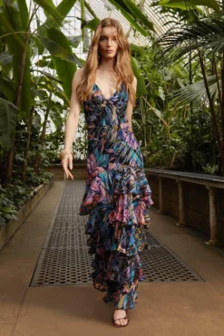 Coast Alexandra Farmer Metallic Tiered Skirt Maxi Dress