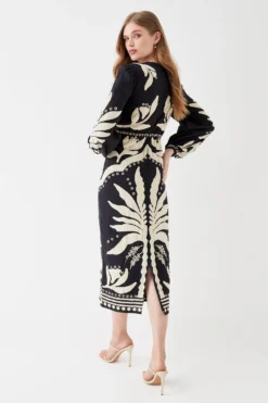 Coast Linen Twist Front Applique Embroidered Midi Dress -Coast Shop bcc05267 black xl 3