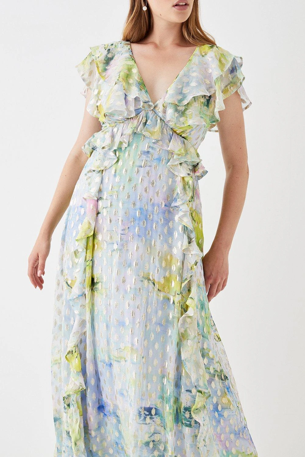 Coast Ruffle Detail Metallic Maxi Dress 2 Coast Ruffle Detail Metallic Maxi Dress - Image 2