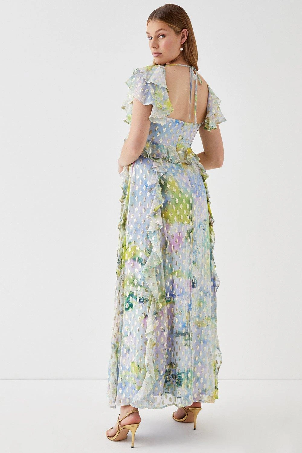 Coast Ruffle Detail Metallic Maxi Dress 4 Coast Ruffle Detail Metallic Maxi Dress - Image 4