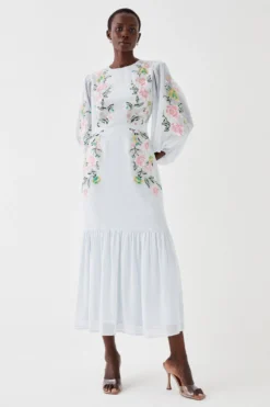 Coast Cut Out Back Embroidered Midi Dress