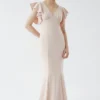 Coast Sculpting Crepe Frill Shoulder Bridesmaids Maxi Dress