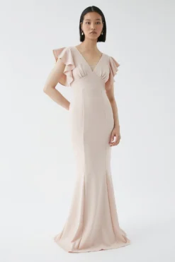 Coast Sculpting Crepe Frill Shoulder Bridesmaids Maxi Dress