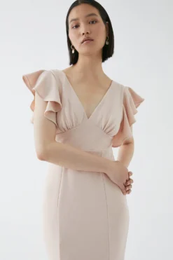 Coast Sculpting Crepe Frill Shoulder Bridesmaids Maxi Dress -Coast Shop bcc05405 blush xl 2