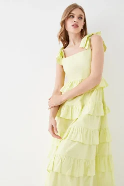 Coast Cotton Tiered Ruffle Tie Strap Maxi Dress -Coast Shop bcc05420 yellow xl 2