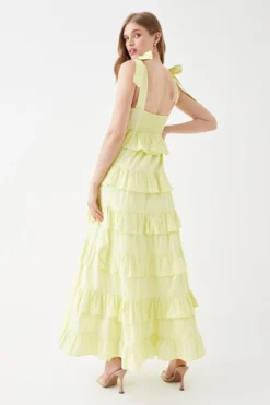 Coast Cotton Tiered Ruffle Tie Strap Maxi Dress -Coast Shop bcc05420 yellow xl 3