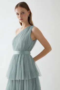 Coast One Shoulder Tiered Mesh Bridesmaids Dress -Coast Shop bcc05430 sage xl 1