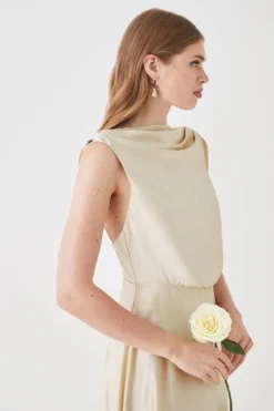 Coast Blouson Bodice Draped Back Satin Bridesmaids Maxi Dress -Coast Shop bcc05439 champagne xl 1