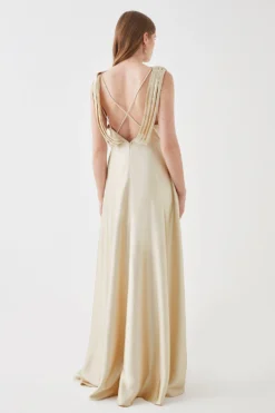 Coast Blouson Bodice Draped Back Satin Bridesmaids Maxi Dress -Coast Shop bcc05439 champagne xl 2