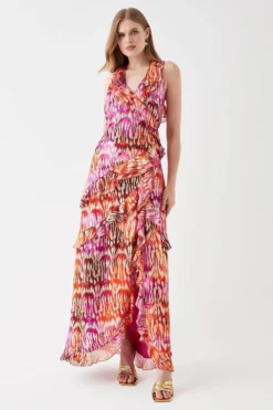 Coast Metallic Ruffle Wrap Maxi Dress