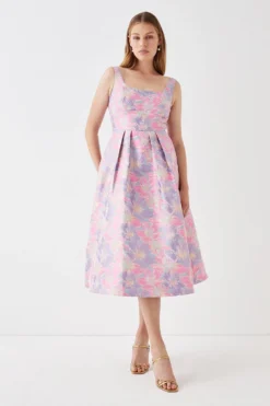 Coast Square Neck Jacquard Dress