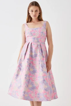 Coast Square Neck Jacquard Dress -Coast Shop bcc05468 pink xl 2