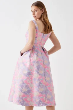 Coast Square Neck Jacquard Dress -Coast Shop bcc05468 pink xl 3