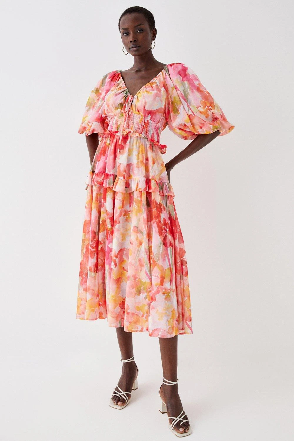 Coast Balloon Sleeve Flowing Midi Dress 1 Coast Balloon Sleeve Flowing Midi Dress