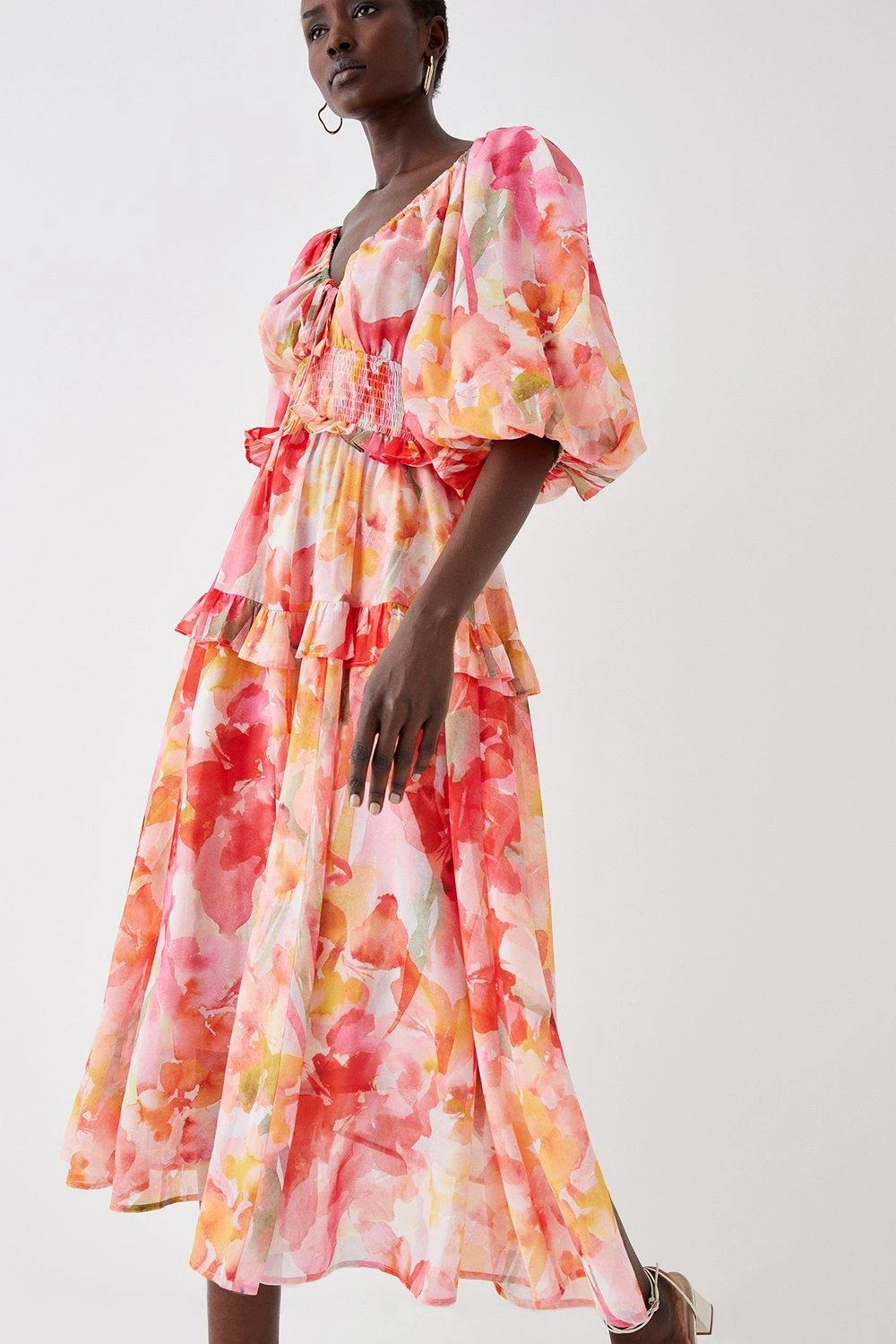 Coast Balloon Sleeve Flowing Midi Dress 2 Coast Balloon Sleeve Flowing Midi Dress - Image 2