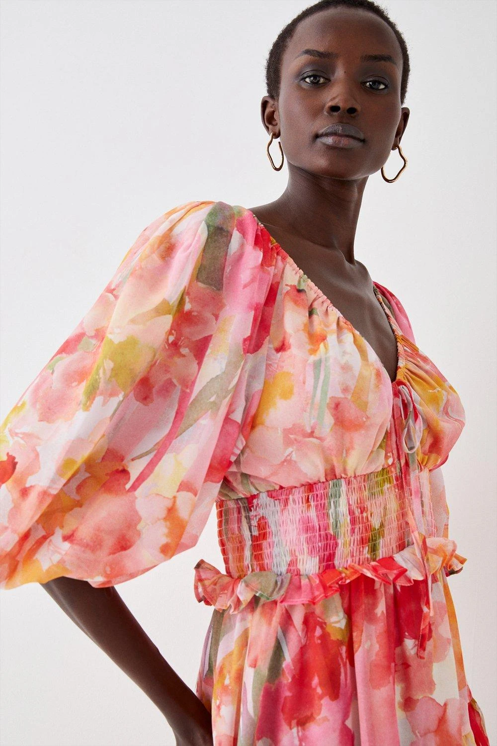 Coast Balloon Sleeve Flowing Midi Dress 3 Coast Balloon Sleeve Flowing Midi Dress - Image 3