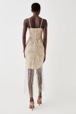 Coast Twist Front Hand Embellished Fringe Cami Dress -Coast Shop bcc05516 champagne xl 3