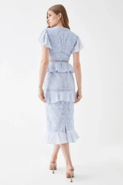 Coast Tiered Lace Pencil Dress With Pleat Tiers -Coast Shop bcc05522 blue xl 3