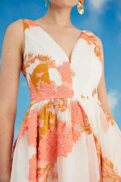 Coast Lisa Tan Plunge Neck Jacquard Dress -Coast Shop bcc05529 coral xl 2