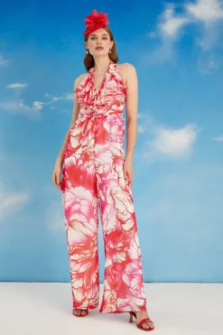 Coast Lisa Tan Ruffle Wide Leg Jumpsuit