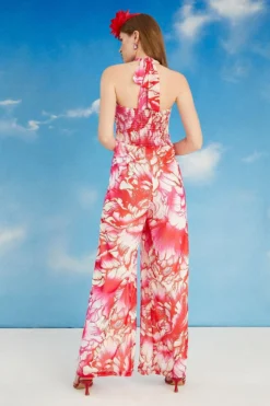 Coast Lisa Tan Ruffle Wide Leg Jumpsuit -Coast Shop bcc05536 multi xl 3