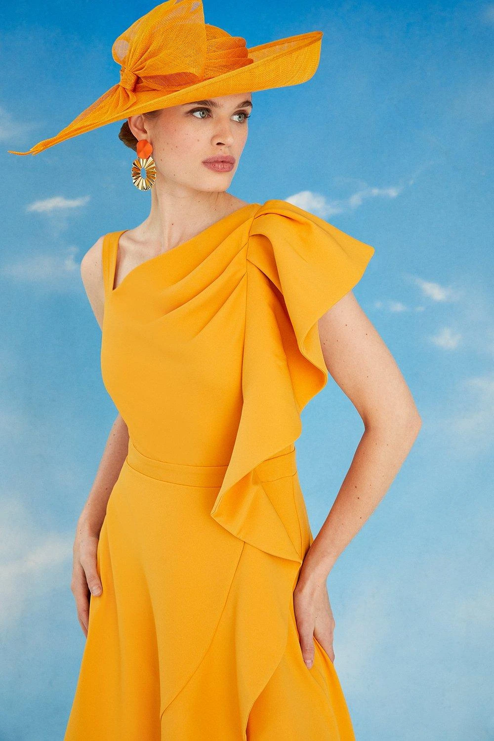 Coast Lisa Tan Ruffle One Shoulder Dress 3 Coast Lisa Tan Ruffle One Shoulder Dress - Image 3