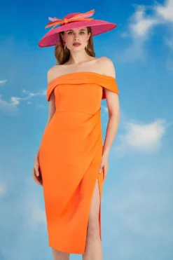 Coast Lisa Tan Premium Satin Pleat Detail Pencil Dress -Coast Shop bcc05538 orange xl 2