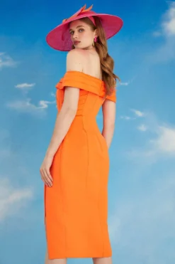 Coast Lisa Tan Premium Satin Pleat Detail Pencil Dress -Coast Shop bcc05538 orange xl 3