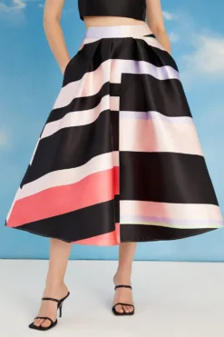 Coast Lisa Tan Geo Stripe Full Midi Skirt -Coast Shop bcc05539 multi xl 2
