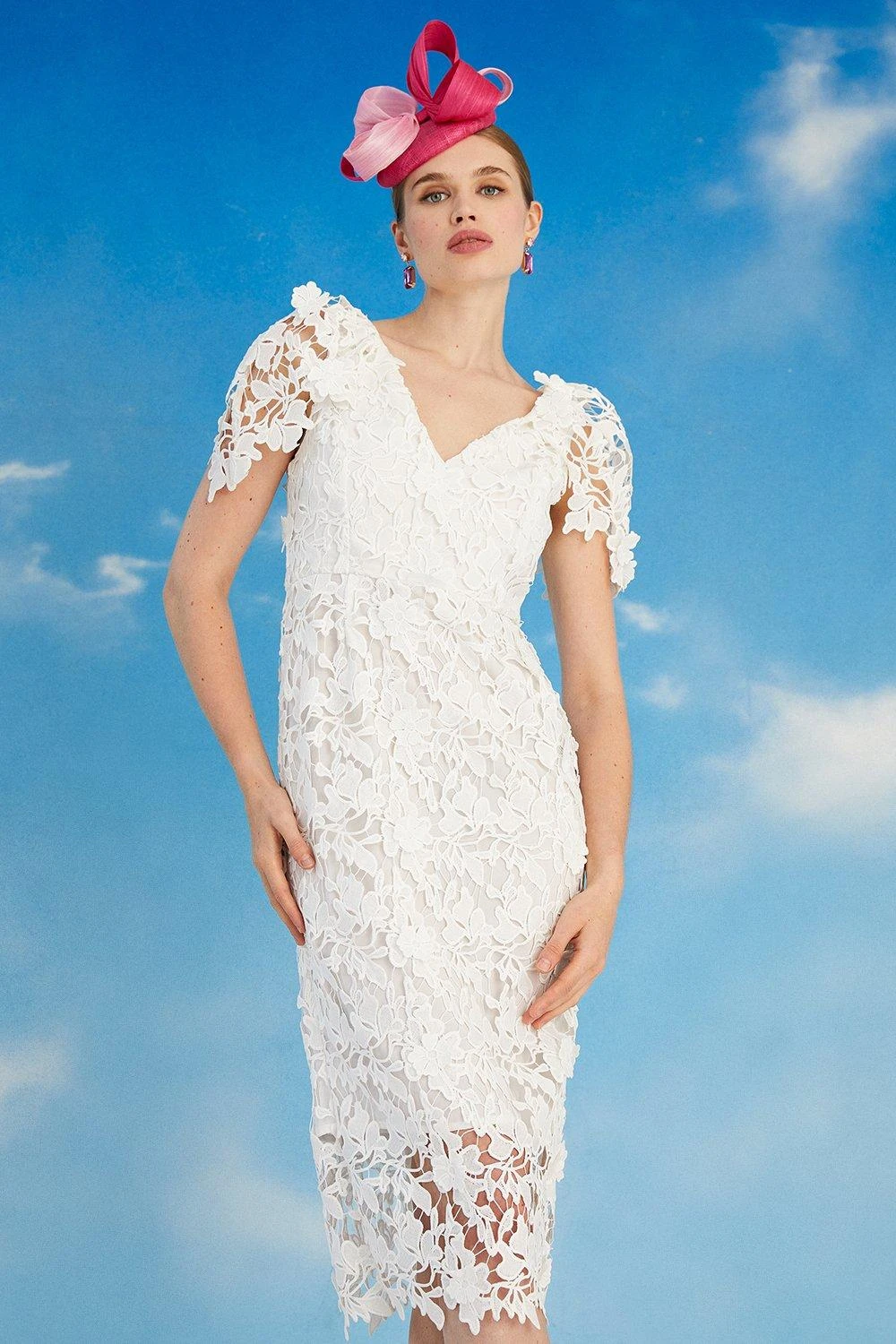 Coast Lisa Tan Cape Sleeve Lace Pencil Dress 2 Coast Lisa Tan Cape Sleeve Lace Pencil Dress - Image 2