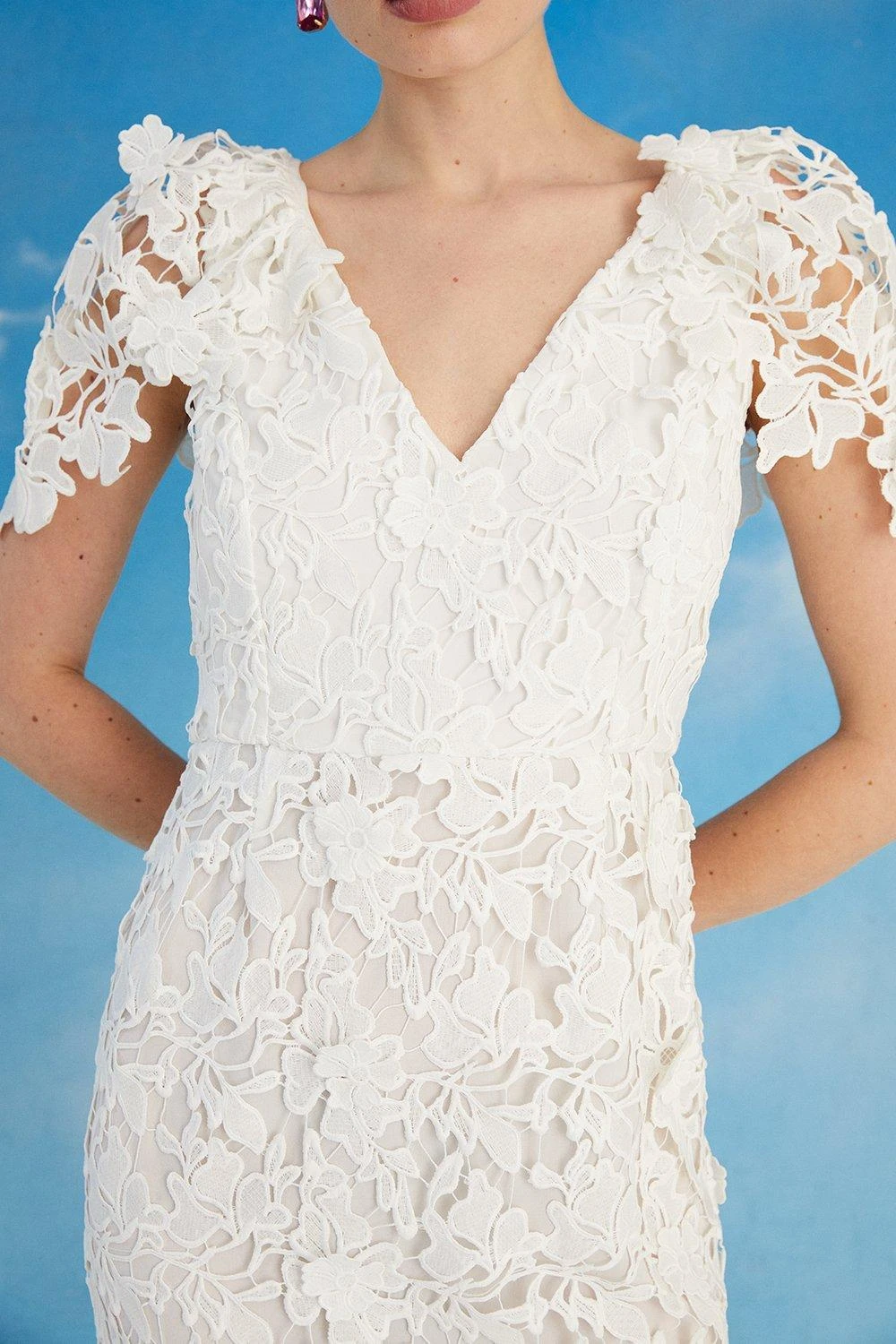 Coast Lisa Tan Cape Sleeve Lace Pencil Dress 3 Coast Lisa Tan Cape Sleeve Lace Pencil Dress - Image 3