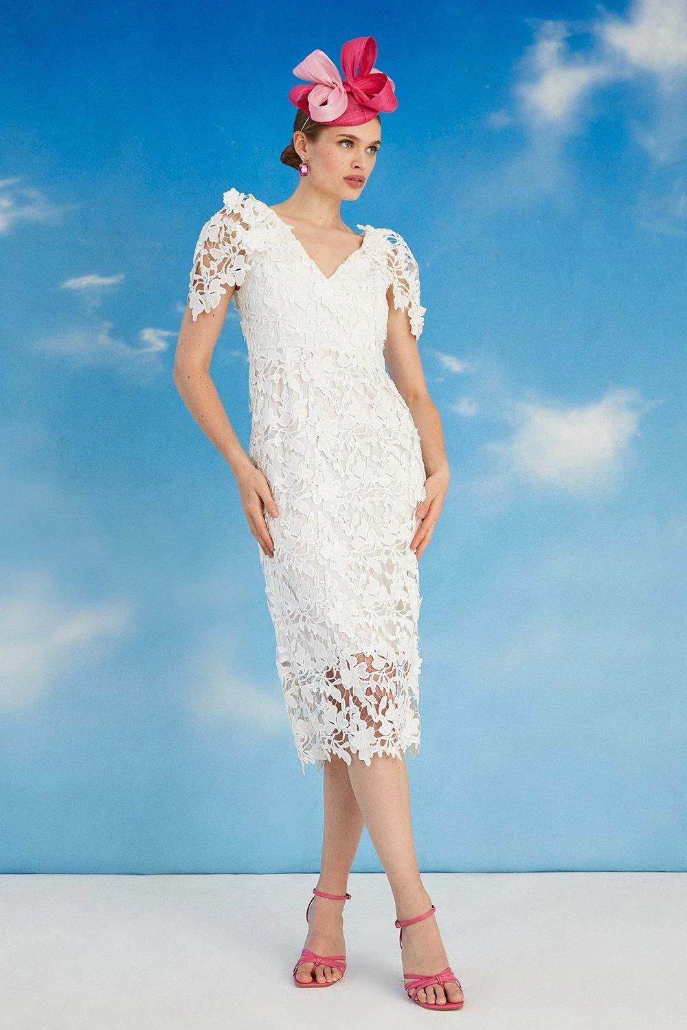 Coast Lisa Tan Cape Sleeve Lace Pencil Dress 4 Coast Lisa Tan Cape Sleeve Lace Pencil Dress - Image 4