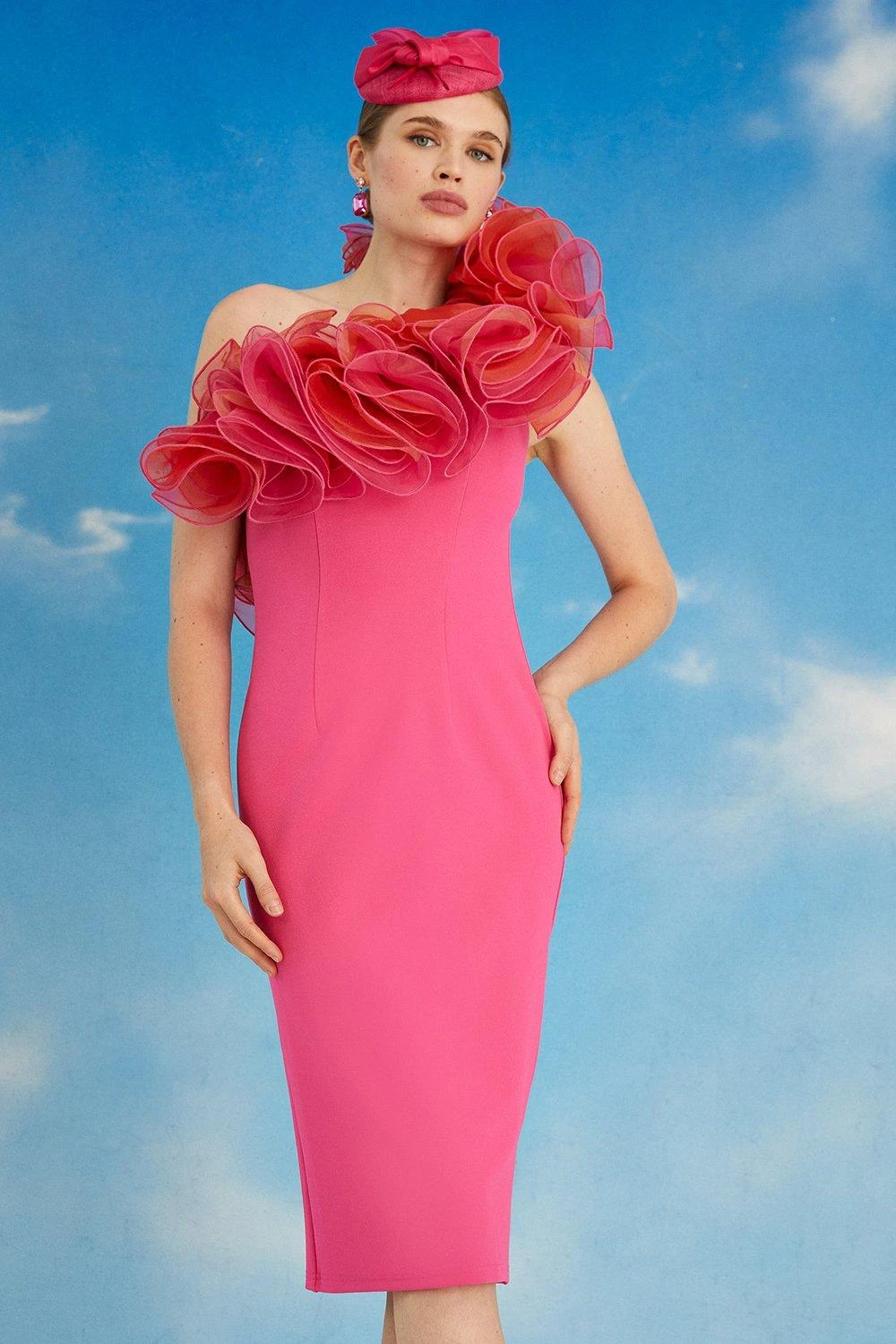 Coast Lisa Tan Organza Oversized Ruffle Pencil Dress 2 Coast Lisa Tan Organza Oversized Ruffle Pencil Dress - Image 2