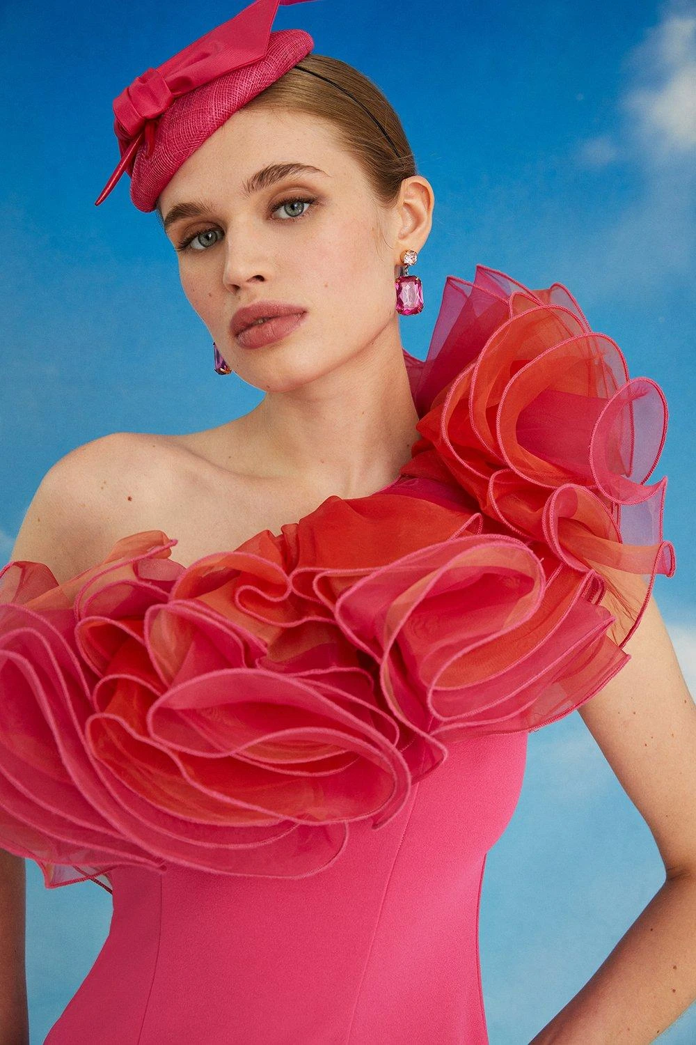 Coast Lisa Tan Organza Oversized Ruffle Pencil Dress 3 Coast Lisa Tan Organza Oversized Ruffle Pencil Dress - Image 3