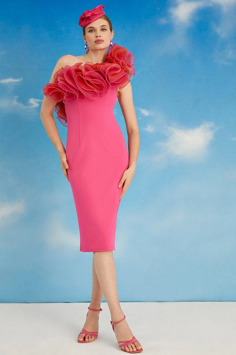 Coast Lisa Tan Organza Oversized Ruffle Pencil Dress 4 Coast Lisa Tan Organza Oversized Ruffle Pencil Dress - Image 4