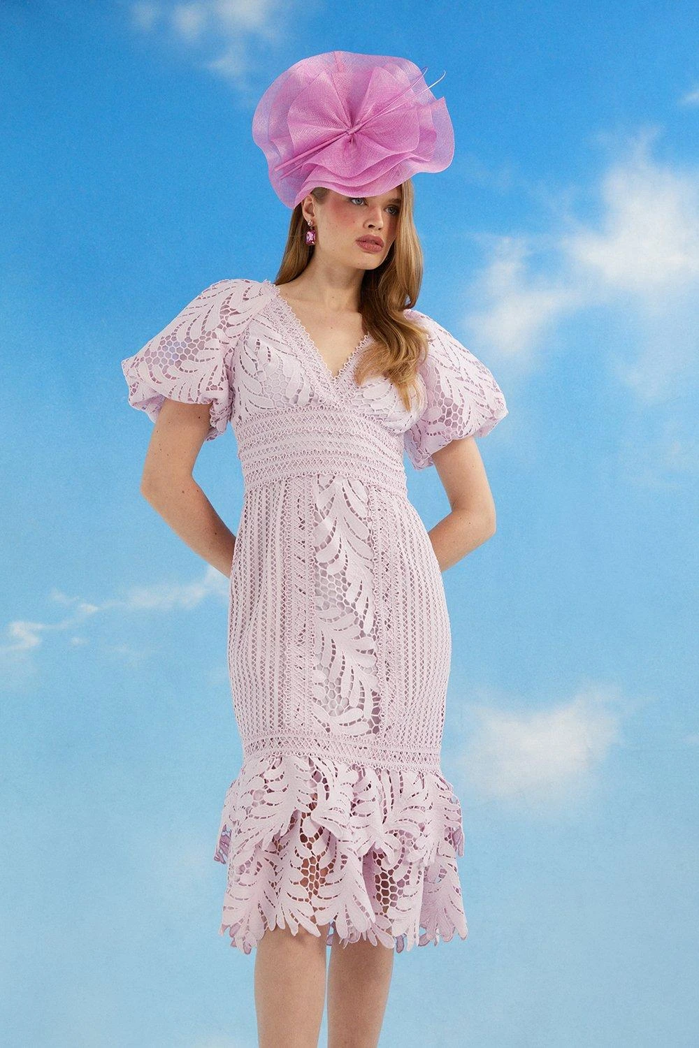 Coast Lisa Tan Puff Sleeve Lace Pencil Dress 1 Coast Lisa Tan Puff Sleeve Lace Pencil Dress