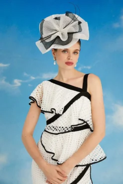 Coast Lisa Tan Geo Lace One Shoulder Ruffle Dress -Coast Shop bcc05544 mono xl 2