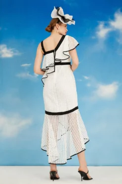 Coast Lisa Tan Geo Lace One Shoulder Ruffle Dress -Coast Shop bcc05544 mono xl 3