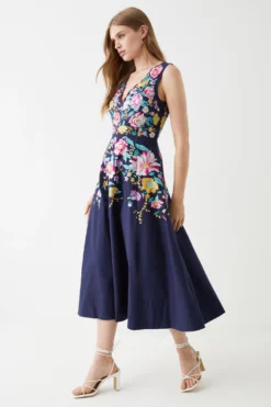 Coast Embroidered Scallop V Neck Midi Dress