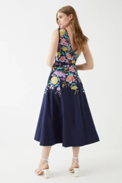 Coast Embroidered Scallop V Neck Midi Dress -Coast Shop bcc05563 navy xl 2